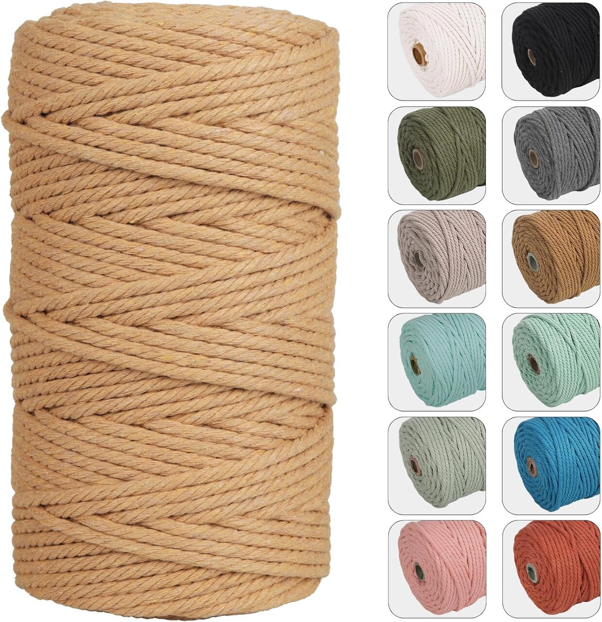 4mm 109yards Macrame Cord Light Tan Cotton Rope for Wall Hanging, Plant Hangers, Crafts, Knitting